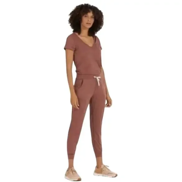 Vuori All Day Jumpsuit Short Sleeve Rolled Crop Terracotta Heather Brown Size XL - Picture 3 of 14